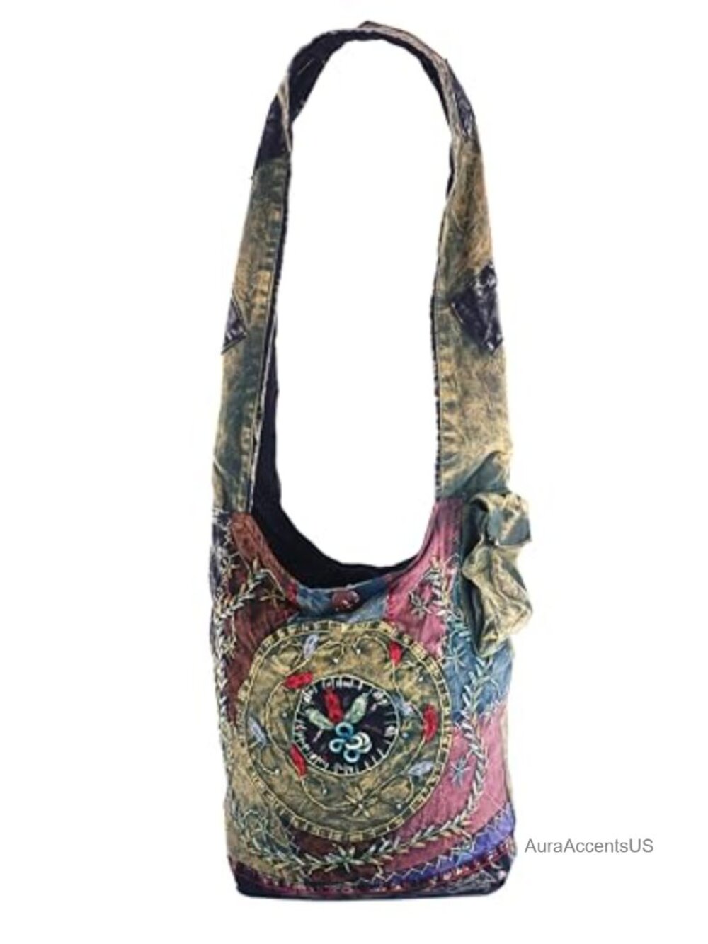 Handmade Cotton Jacquard Crossbody Bag Large Zip Hobo Embroidered Patchwork